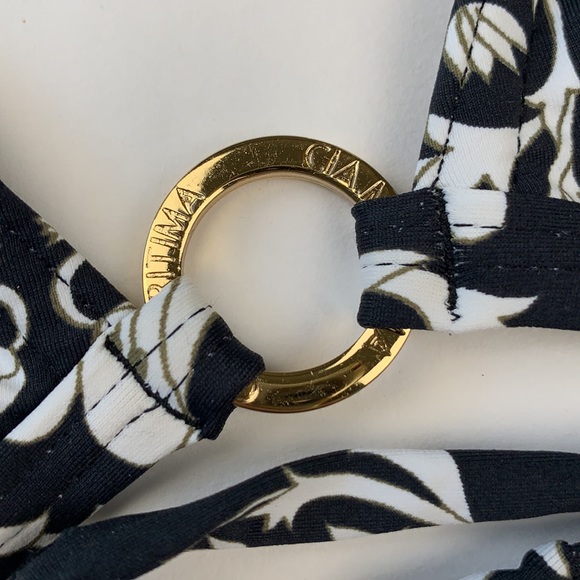 NWT Black & White Floral Print String Bikini Cia Maritima - Picture 3 of 10